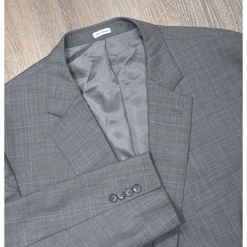 Peter Millar Blazer Mens 52R Gray Windowpane Virgin Wool Preppy Classic 2 Button